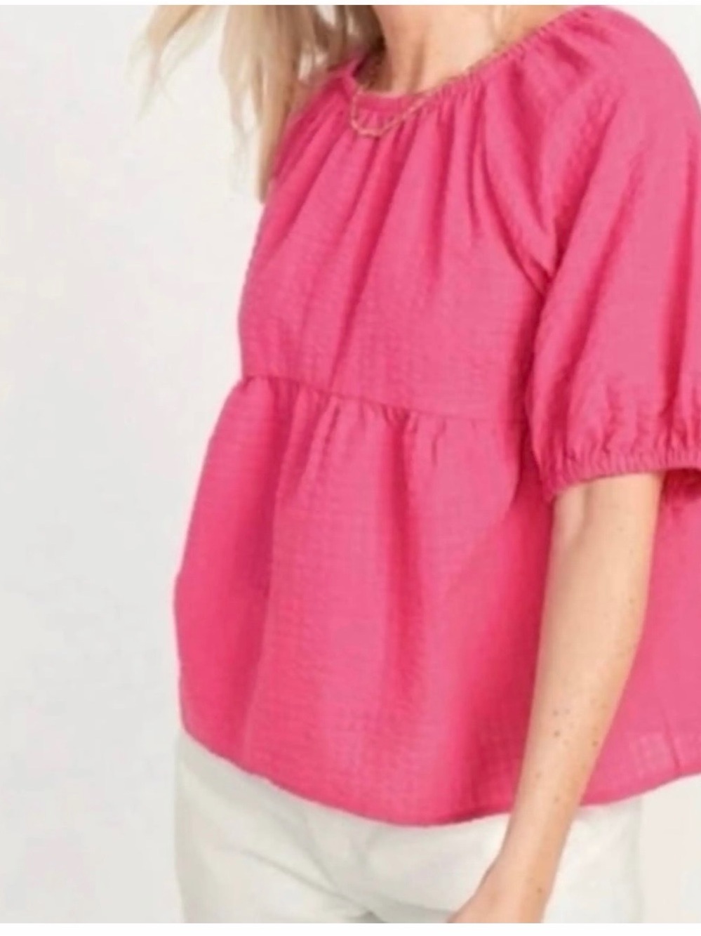 Old Navy Bright Pink Puff-Sleeve Peplum Tunic